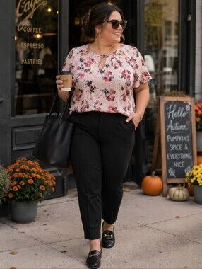 Torrid Blush Floral Skull Print Keyhole Blouse Size 2 Like New